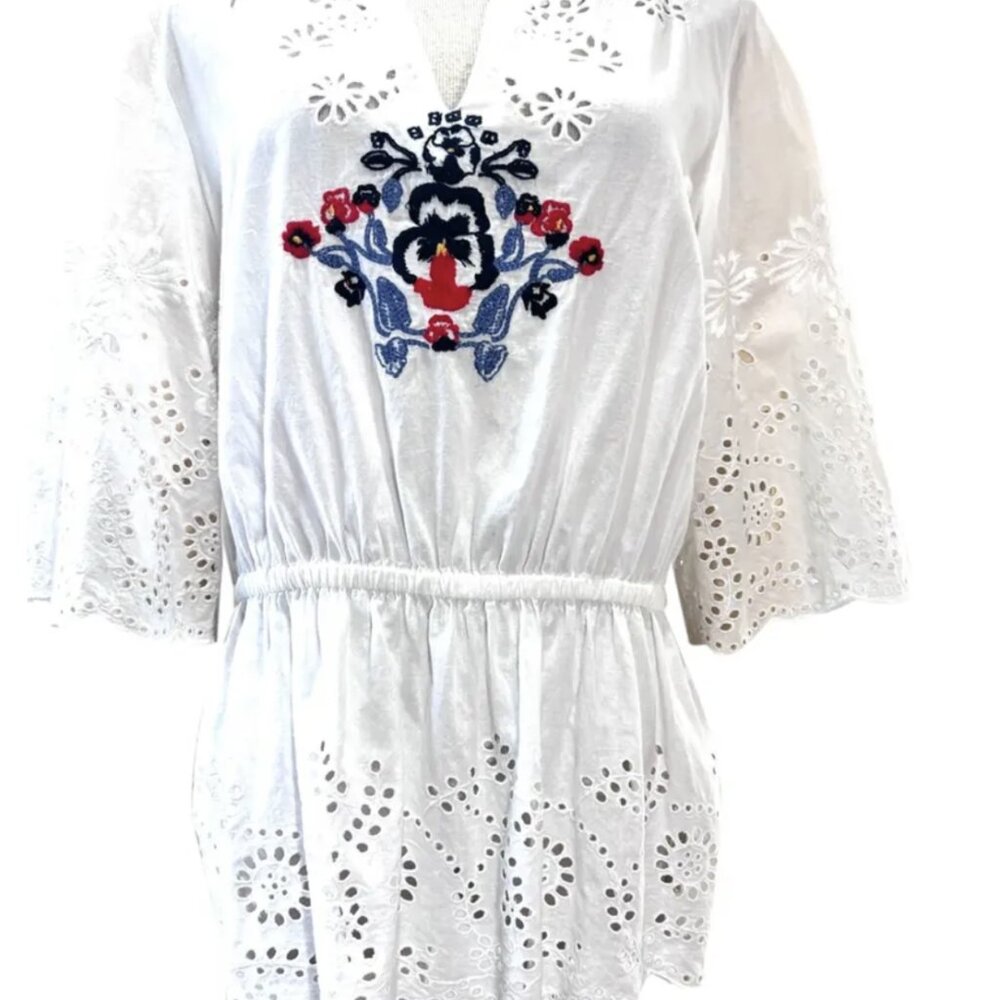 Suno White Eyelet Embroidery Blouse Size 10